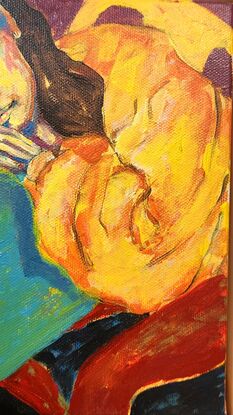 Figurative abstract painting 
Acrylic on canvas 

Women.teacup. still life 