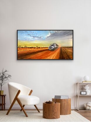 Outback Road Train on dusty road.