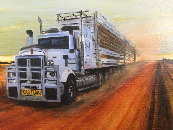 Outback Road Train on dusty road.