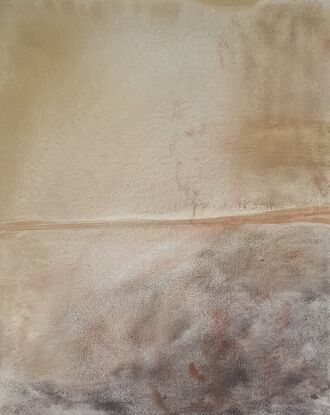 Slightly textured with earthy tones of raw sienna and burnt umber for the land and if you are looking into the distance at sunset this is modern piece 