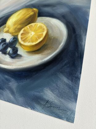 Still life with lemons and blueberries