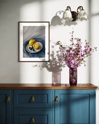 Still life with lemons and blueberries