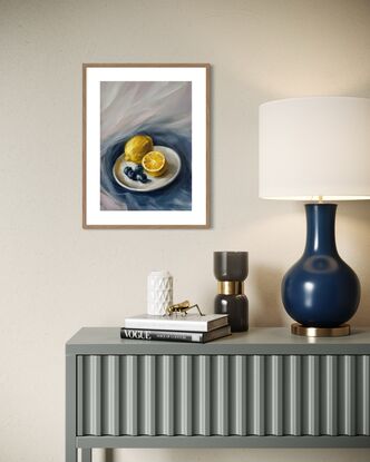 Still life with lemons and blueberries