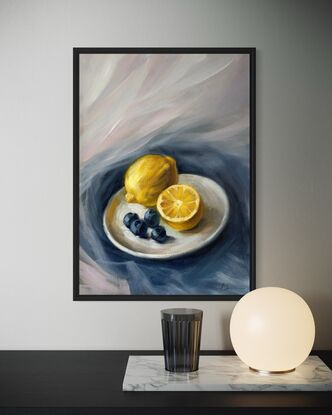 Still life with lemons and blueberries