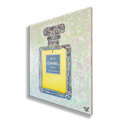 Chanel N5. Chanel bottle, Yellow art, art on canvas, acrylic art, oil art, diamond dust art, wall art, artwork ready to hang, luxury brands, fashion art, handmade art, 