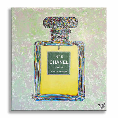 Chanel N5. Chanel bottle, Yellow art, art on canvas, acrylic art, oil art, diamond dust art, wall art, artwork ready to hang, luxury brands, fashion art, handmade art, 