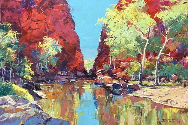 Simpsons Gap in the Northern Territory of Australia painted in vivid bold colours. 