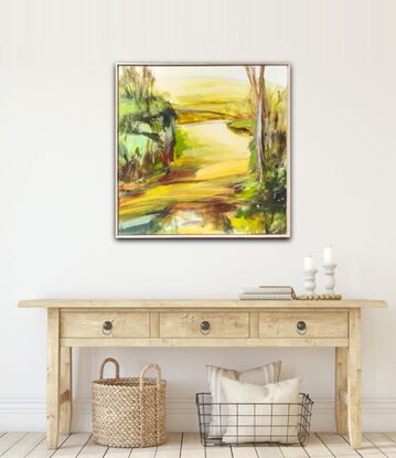 Impressionist landscape painting, framed 