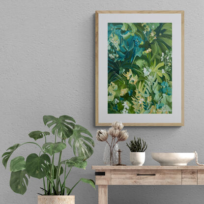 small A3 sized green tropical rainforest landscape original painting