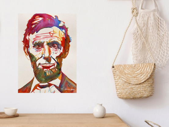 "Abraham Lincoln" by Christine Beard is a captivating modern watercolor portrait of one of America's most iconic leaders. This artwork reimagines Lincoln with bold, vibrant colors, blending historical reverence with contemporary artistic expression. The dynamic use of color and line brings a fresh perspective to this classic figure, making it a standout piece for collectors and history enthusiasts alike.





