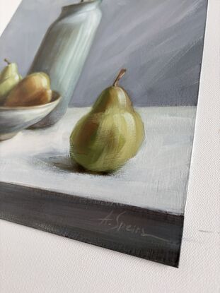 Still life with pear and jar