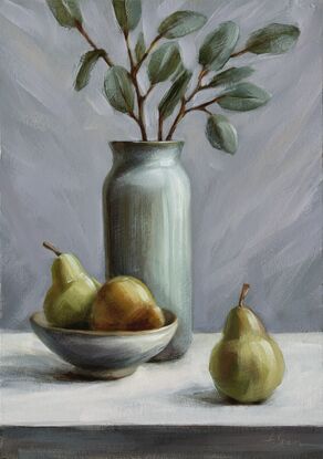 Still life with pear and jar