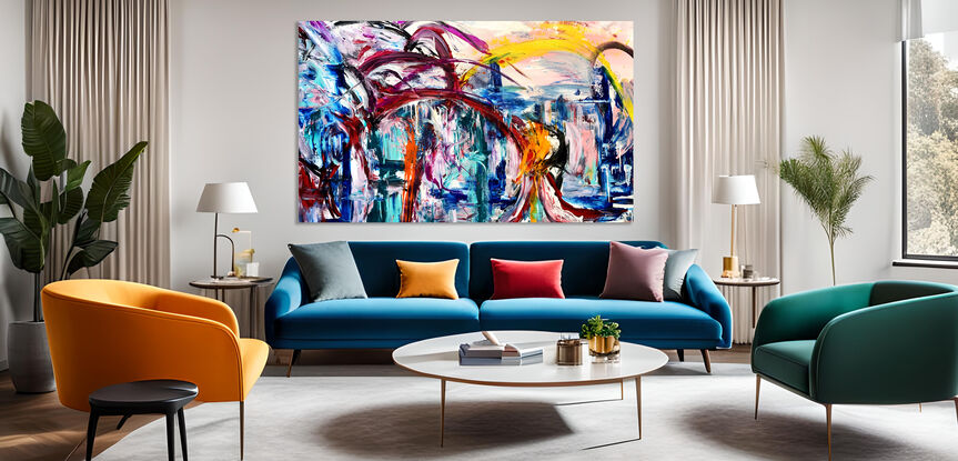 Images show the painting on two different lounge room walls.