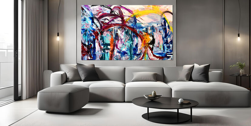 Images show the painting on two different lounge room walls.