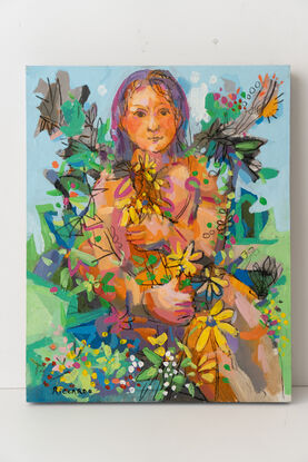 This painting is inspired by my weekly life drawings.  Girl with flowers