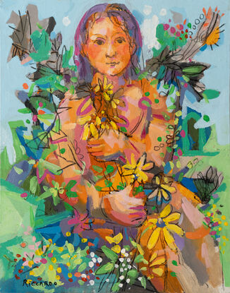 This painting is inspired by my weekly life drawings.  Girl with flowers