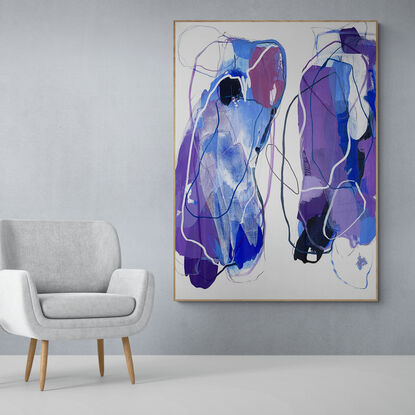  abstraction in dark and  blue mauve and white, grey and black all inspired by the sea, ocean, estuary, beach, seaside, shoreline, water, all creating a calm and relaxing painting for lovers of the ocean