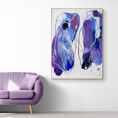  abstraction in dark and  blue mauve and white, grey and black all inspired by the sea, ocean, estuary, beach, seaside, shoreline, water, all creating a calm and relaxing painting for lovers of the ocean