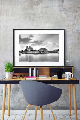 Black and white photograph of river Seine in Paris