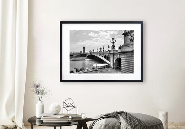 Black and white photograph of river Seine in Paris