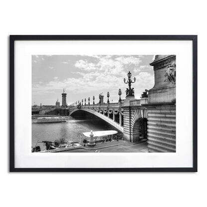 Black and white photograph of river Seine in Paris