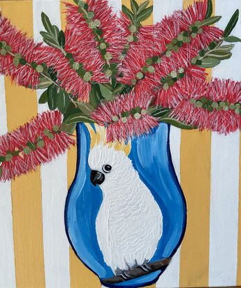 Bottlebrush and cockatoo vase