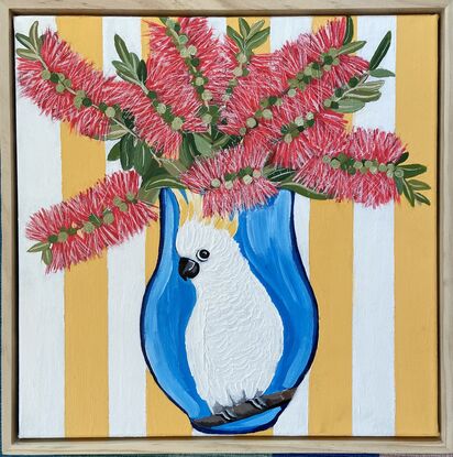 Bottlebrush and cockatoo vase