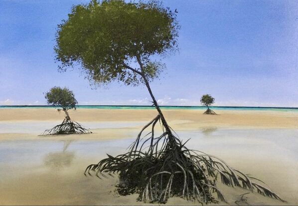 Three Mangrove trees on the sandy beach