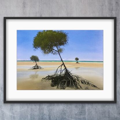 Three Mangrove trees on the sandy beach