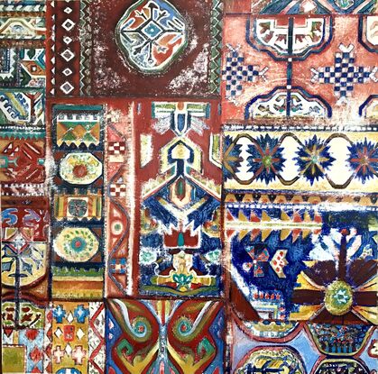 A patchwork of persian carpet and kelim designs ideas , assembled in a composition