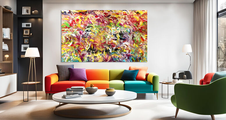 Images show the painting on two different lounge room walls.