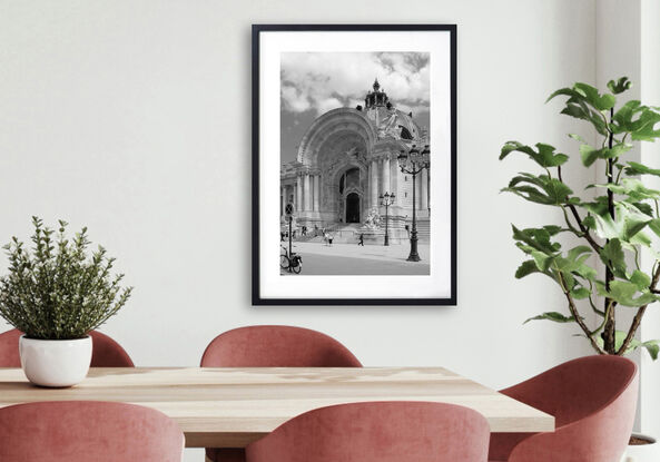 Black and white photograph of narrow street in Paris, France