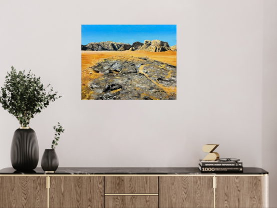 Bright, desert landscape. Hills and rocky.