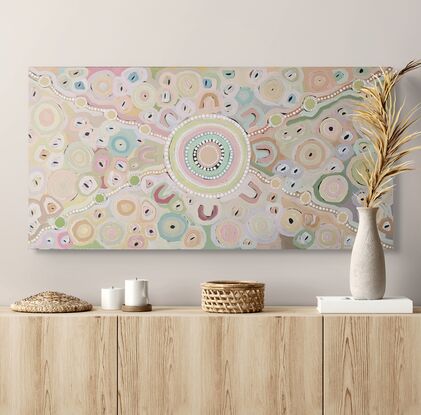 Aboriginal landscape painting with flowers