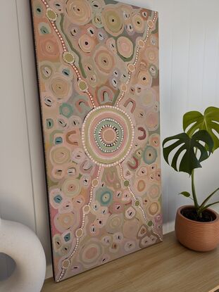 Aboriginal landscape painting with flowers