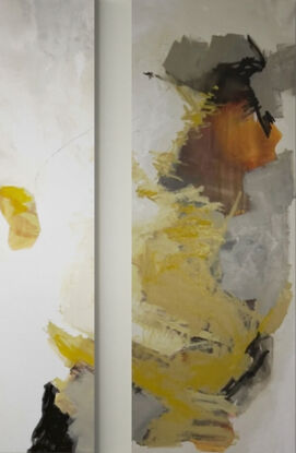 Layers of acrylic on a large statement abstract with movement in neutral tones 