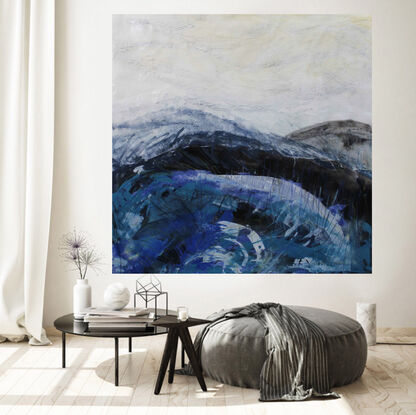 abstract seascape in shades of blues, white, grey and black