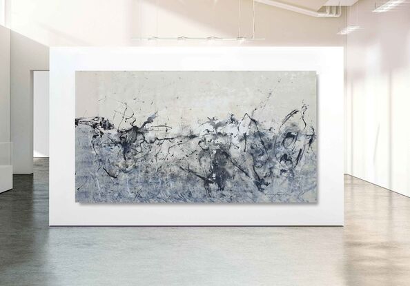 A large abstract painting of a walk through the dunes and tea tress at night to the beach