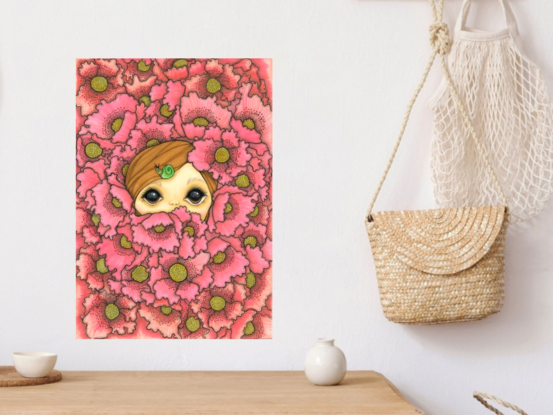 Little person peeking through the flowers