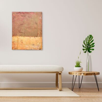 A shades-of-brown layered abstract painting, with hints of reds, oranges and other colours.