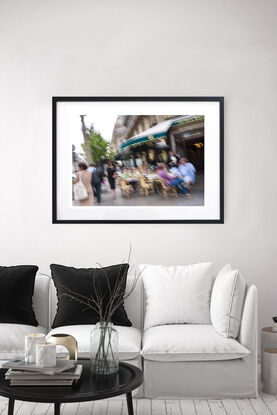 Black and white photograph of Paris streetscene