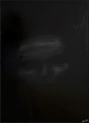 Monochromatic and bold. Acrylic painted on canvas.
This is the face appear from the darkness. Powerful and moody. 
