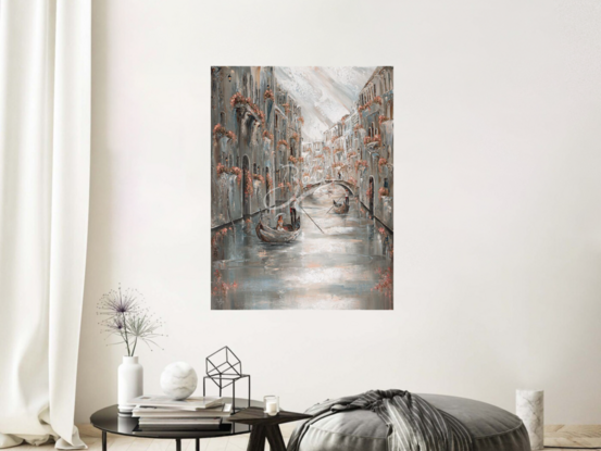 original painting of a woman in a gondola drifting along the Venice Canals