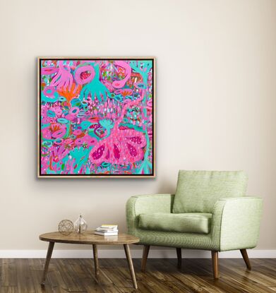 Plenty of pink in different shades and light green coming together to form a beautiful floral painting