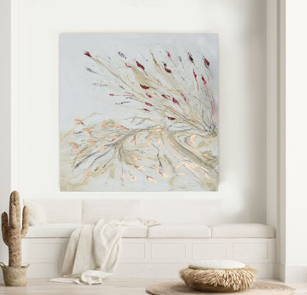 indigenous plants and flowers reflected in water with copper leaf.