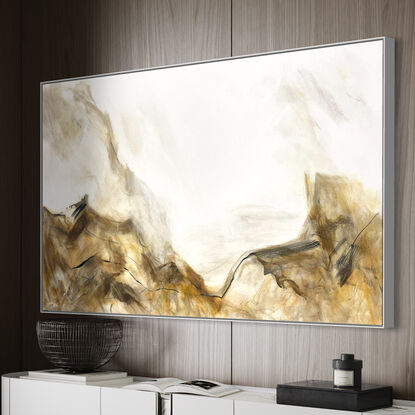 subtle warm neutral tones and white, beige, brown, tan, black, ochre mixed with grey expressive makes across the canvas.