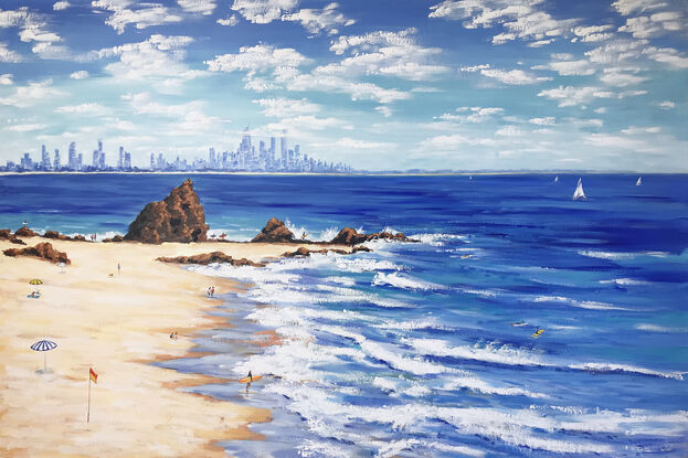 Currumbin Rock, Currumbin Beach, Gold Coast original acrylic  painting by Irina Redine. 