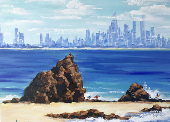 Currumbin Rock, Currumbin Beach, Gold Coast original acrylic  painting by Irina Redine. 