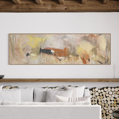 neutral and rich earthy tones from nature of beige,  orange, apricot, lemon, white, grey, and  with expressive marks across an extra large canvas