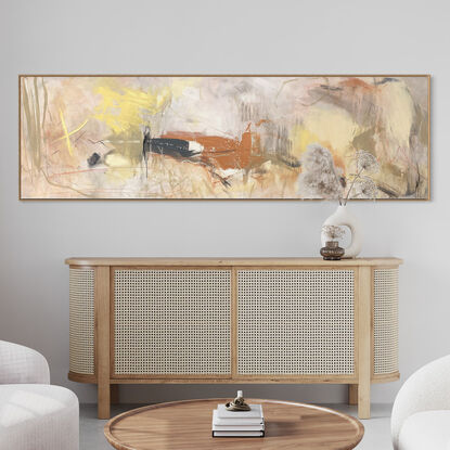 neutral and rich earthy tones from nature of beige,  orange, apricot, lemon, white, grey, and  with expressive marks across an extra large canvas